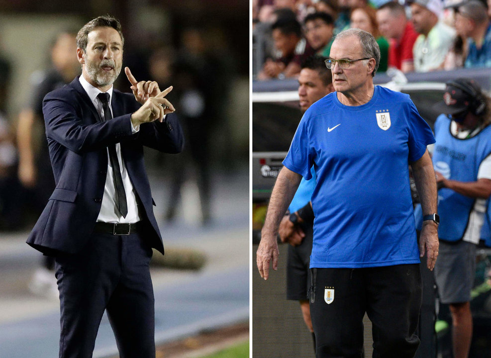 Combo de fotografías de archivo donde se observan a los entrenadores Thomas Christiansen (i) de Panamá y Marcelo Bielsa de Uruguay. EFE/ Archivo