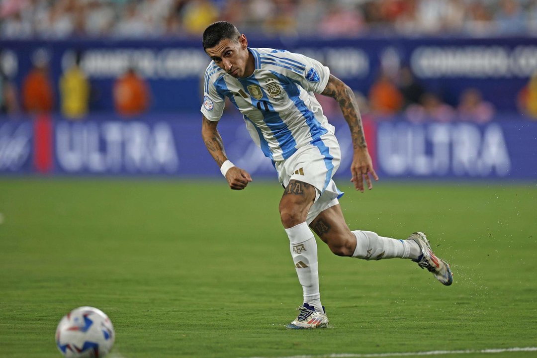 El argentino Angel Di Maria en acción en la semifinal de la Copa América 2024. EFE/EPA/CJ GUNTHER